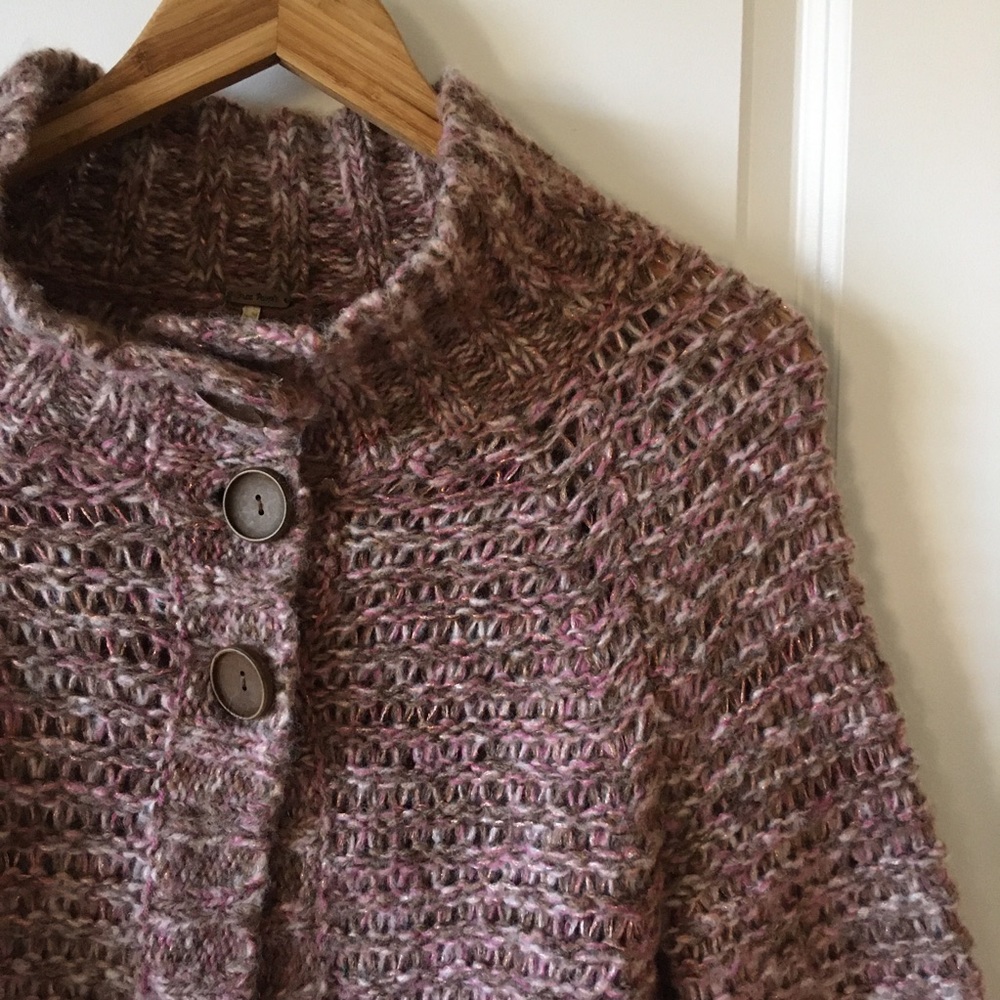 Free People // metallic soft wool blend bell cardigan poncho L - Picture 4 of 7